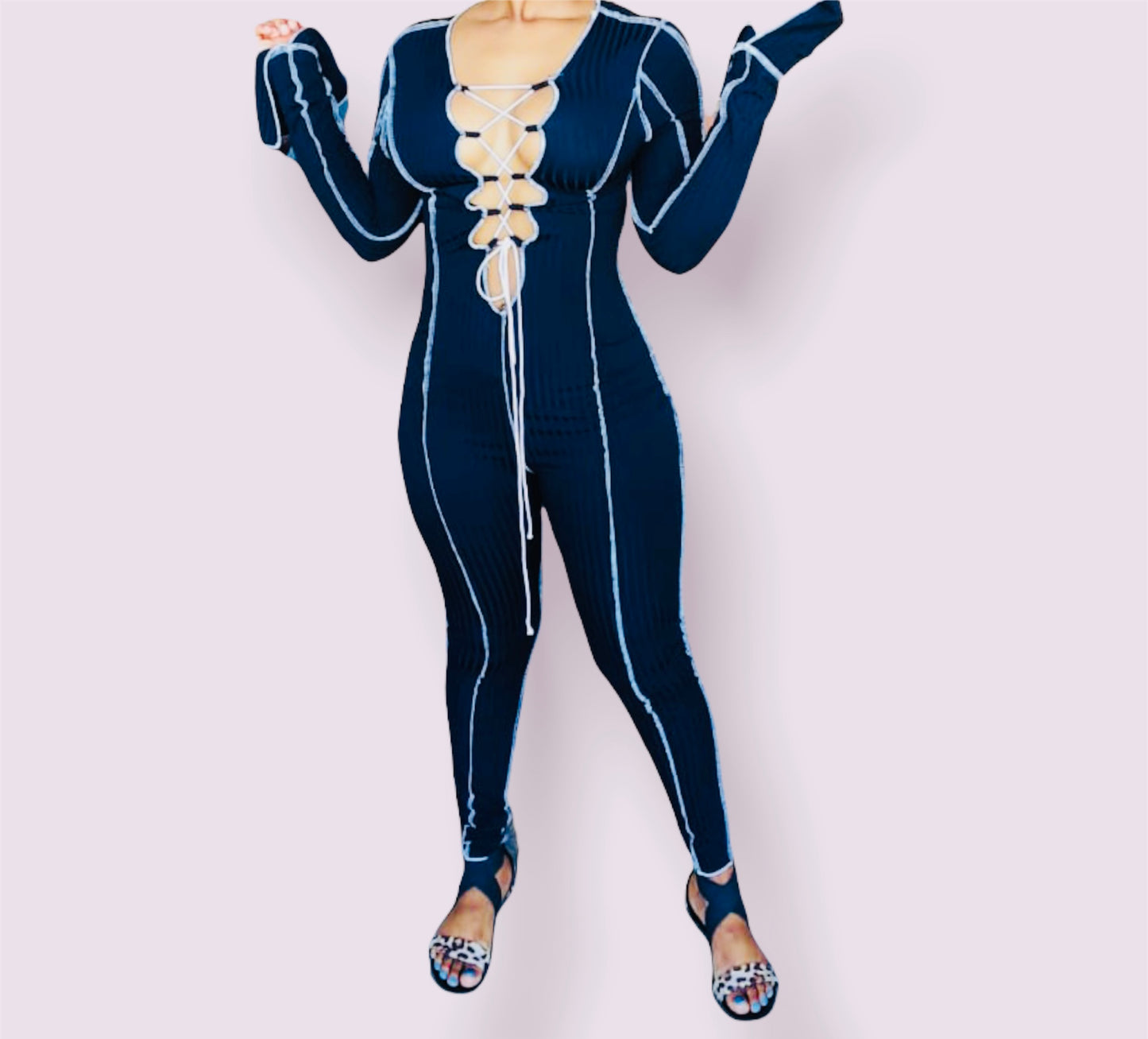 Sexy Lace up V-neck Flared Sleeves jumpsuit